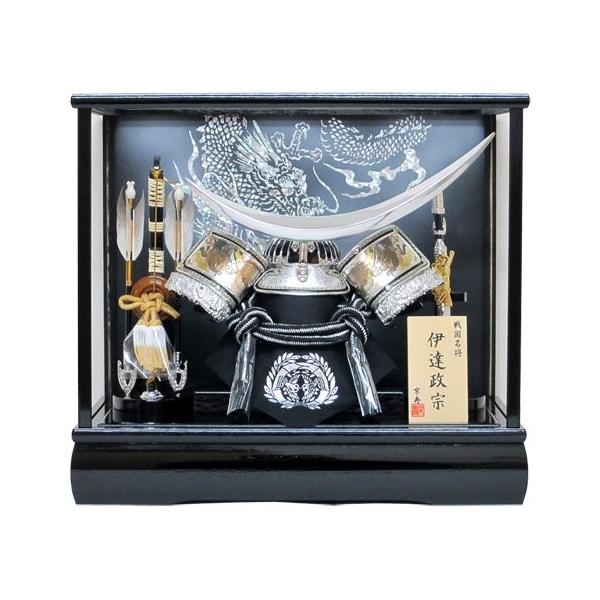 大幅値下げ！五月人形伊達政宗公兜飾り　ガラスケース、オルゴール付き 人形の平安大新 / 五月人形 伊達政宗 兜 ケース飾り コンパクト