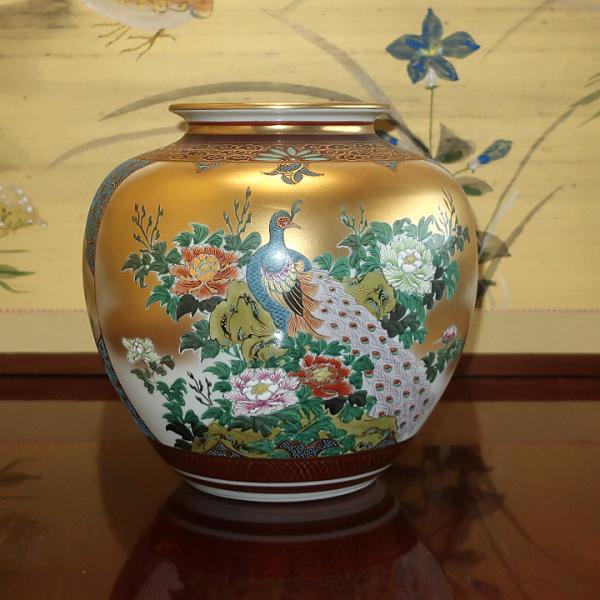 花瓶 陶器 九谷焼 本金割取人物 錦生作 /【Buyee】 Buyee