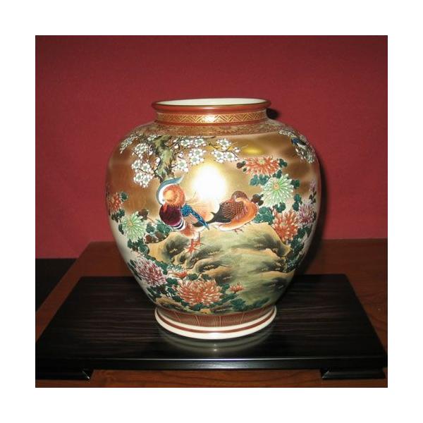 花瓶 陶器 九谷焼 大花瓶 本金おしどり 中田錦峰作 /【Buyee】