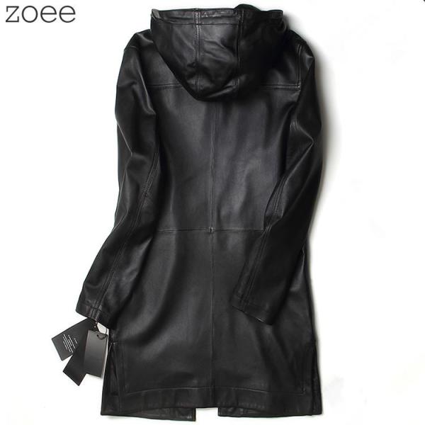 美品　zoee レザーコート　XXXL ラムレザー　フード　ブラック レザーコート メンズ アウター 秋冬 本革 ラムレザー コート フード